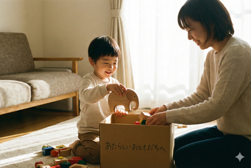 親子でリユースの準備